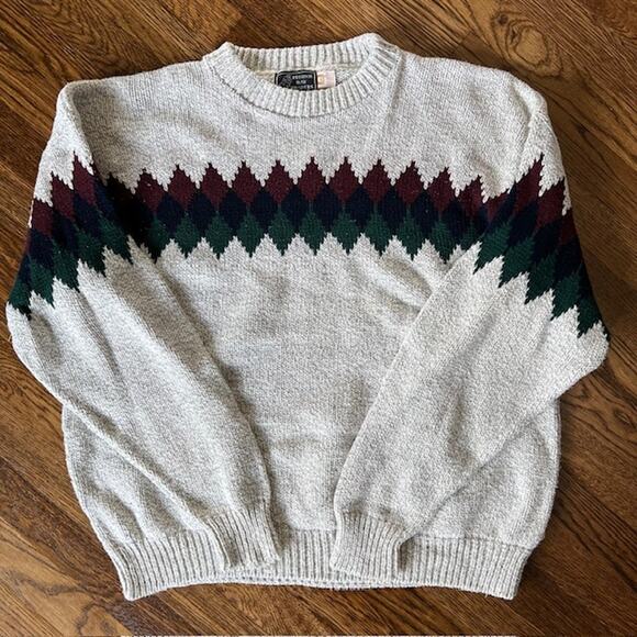VTG 80s Peconic Bay Traders Crewneck Pullover Sweater Mens XL Cotton Argyle - Picture 1 of 9